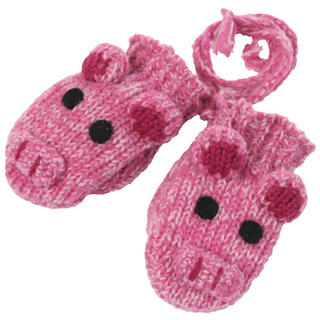 A pair of Pig2 Mittens children's slippers with a hippopotamus face design.