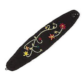 Handmade in Nepal embroidered black fabric Embroidered Headband with Buttons with floral design.