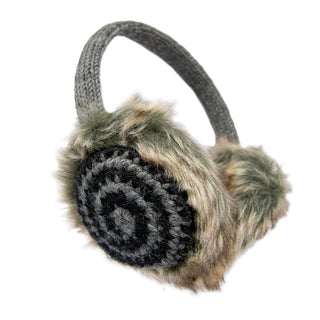 A knitted Spiral Earmuffs with a spiral design.