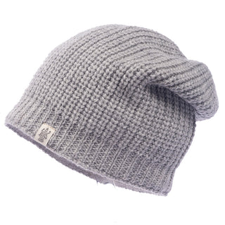 The Cardigan knit slouch beanie hat in grey, handmade.