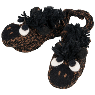 A pair of Horse1 Mittens designed to resemble the face of a bear with prominent eyes and a nose, featuring a hand-knit texture, likely intended for indoor use.