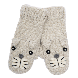 A pair of Crochet Shmil the Cat Mittens.