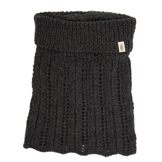 Lacey neckwarmer with ribbed pattern and brand tag.
