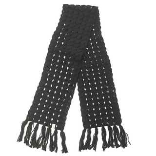 A handmade Oslo Scarf with fringe ends isolated on a white background.