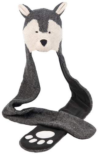 A hand-made Wolf Hatscarf with paws on it.