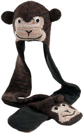 Cheeta Monkey Hatscarf with attached scarf and mittens.