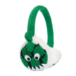 A high-quality Wool, green and white Dinosaur Earmuffs.